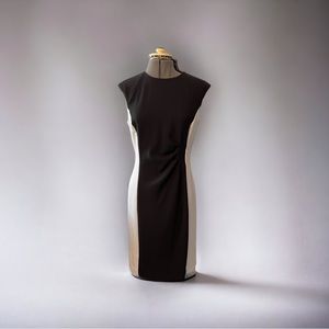 Black and white slimming Tahari ASL color block dress day to evening sleeveless